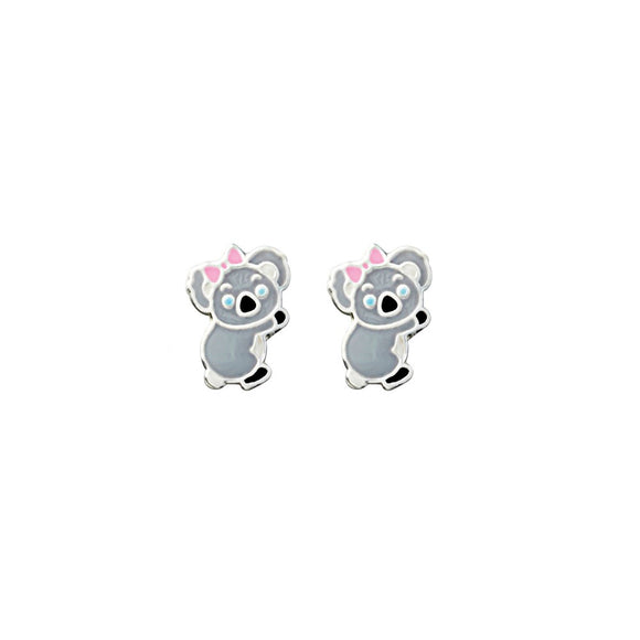 Cute Sterling Silver koala studs with blue eyes and pink bow detail from unique gift shop have you met charlie in adelaide south australia