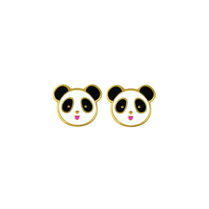 cute gold plated sterling silver studs with black and white panda face design from unique australian gift shop have you met charlie in adelaide south australia