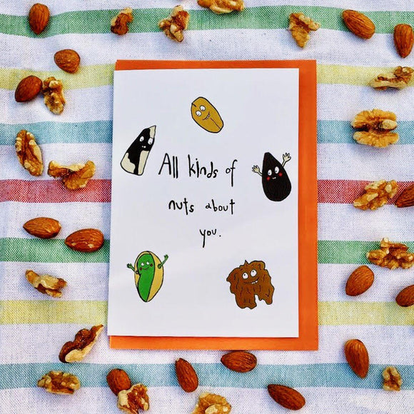 Orange Forest Greeting Card - All Kinds of Nuts About You, sold at Have You Met Charlie? a unique gift shop in Adelaide, South Australia